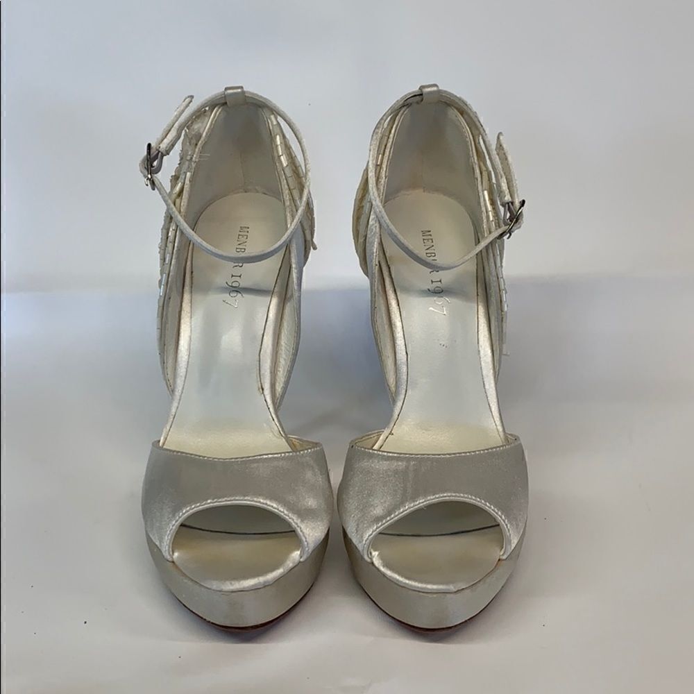 Menbur 1967 Satin Peep Toe Jeweled Platform Heels